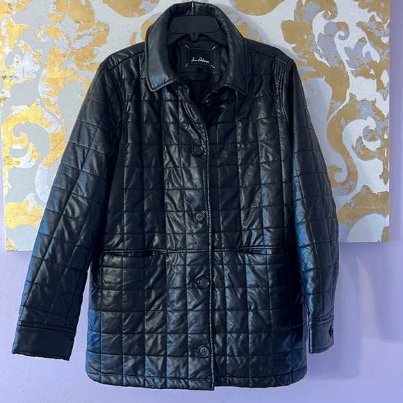 Sam Edelman Size Large Black Faux Leather Quilted Jacket‎ - Picture 1 of 12